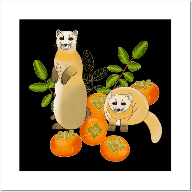 Japanese pine Marten and persimmon fruit Wall Art by Naty Design Prague